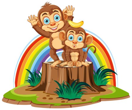 Illustration for Funny Monkey Cartoon Characters illustration - Royalty Free Image