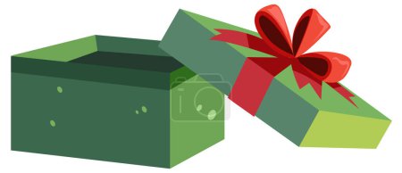 Illustration for A cartoon illustration of a green gift box with an open lid - Royalty Free Image