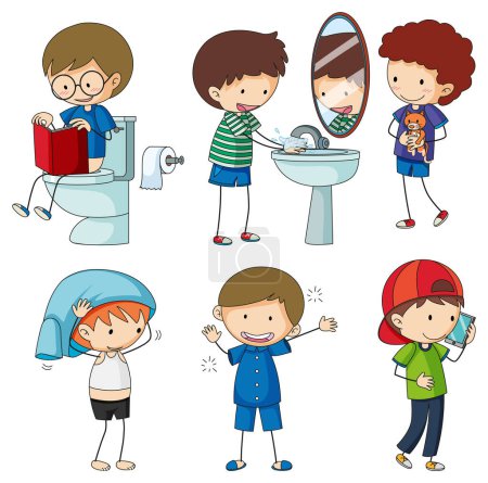 Téléchargez les illustrations : Fun Doodle Kids Faire diverses activités illustration - en licence libre de droit