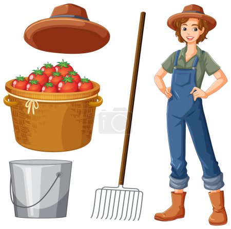 Photo for Gardener Woman with Gardening Tools Collection illustration - Royalty Free Image