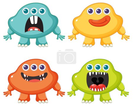 Téléchargez les illustrations : Une collection de monstres extraterrestres adorables en différentes couleurs vibrantes - en licence libre de droit