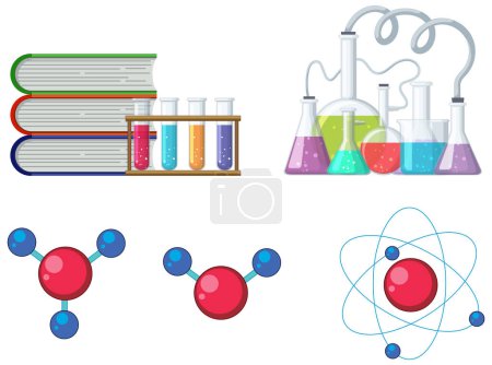 Illustration for Vector cartoon illustration of a set of science icons - Royalty Free Image