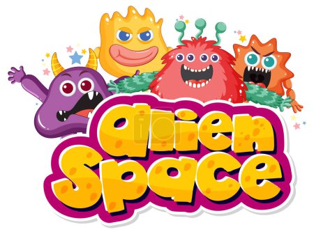 Ilustración de Un grupo de adorables monstruos alienígenas en varios colores - Imagen libre de derechos