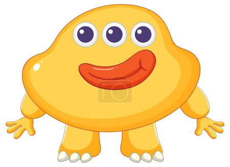 Ilustración de Un lindo y adorable personaje de dibujos animados con monstruos alienígenas amarillos de tres ojos - Imagen libre de derechos