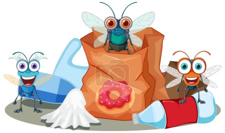Ilustración de Ilustración de dibujos animados de mosca y basura - Imagen libre de derechos