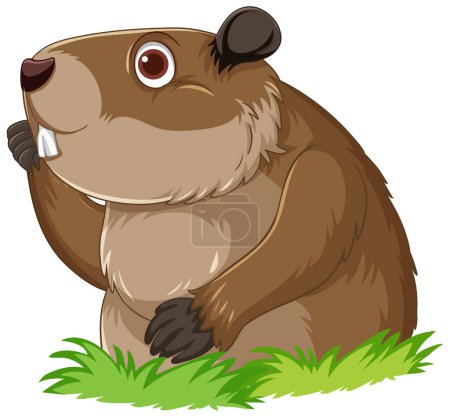 Téléchargez les illustrations : Un personnage de dessin animé de marmotte mignon isolé sur un fond blanc - en licence libre de droit