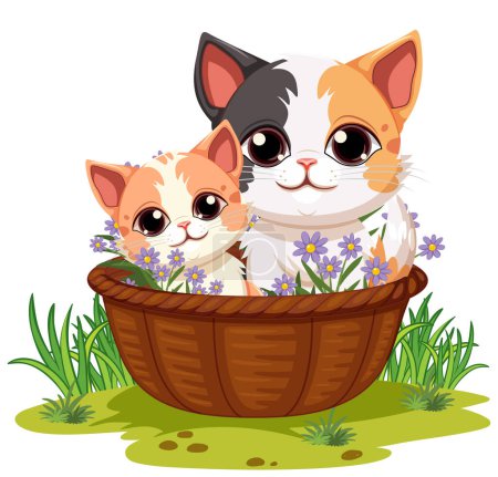 Téléchargez les illustrations : Deux chatons dans un panier illustration - en licence libre de droit