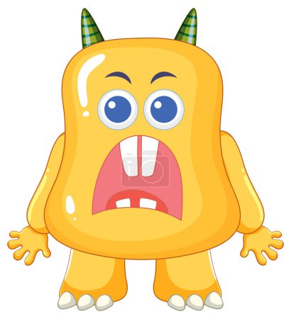 Téléchargez les photos : Une illustration vectorielle adorable d'un monstre alien jaune mignon avec des cornes - en image libre de droit