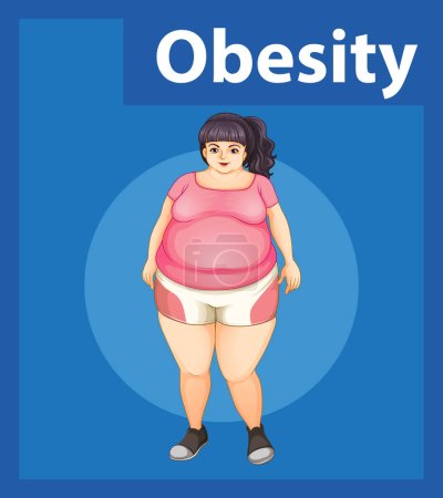 Photo for A cartoon illustration of a woman with weight problems facing health challenges - Royalty Free Image