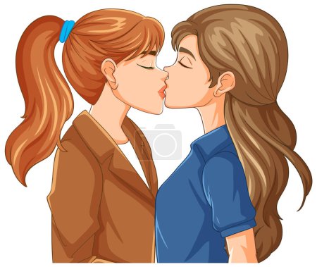 Ilustración de Lesbianas pareja besos dibujos animados aislado ilustración - Imagen libre de derechos