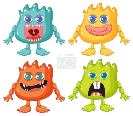 Ilustración de Una colección de adorables monstruos alienígenas en varios colores vibrantes - Imagen libre de derechos