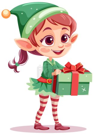 Ilustración de Elfo chica dibujos animados Navidad carácter celebración regalo ilustración - Imagen libre de derechos