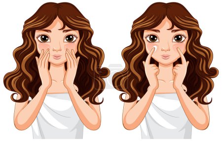 Illustration for Beautiful woman wearing towel applying cream illustration - Royalty Free Image