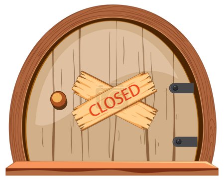 Illustration for An old wooden door with a closed sign banner isolated - Royalty Free Image