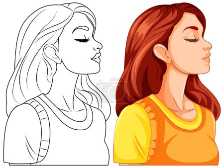 Téléchargez les illustrations : Femme fermer les yeux embrasser illustration - en licence libre de droit