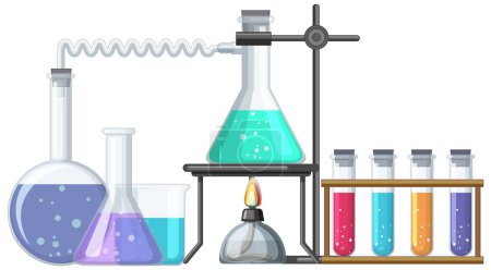Illustration for Vector cartoon illustration of science lab tools and equipment - Royalty Free Image
