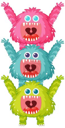 Ilustración de Un alegre grupo de monstruos alienígenas y sus amigos - Imagen libre de derechos