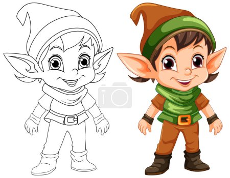 Illustration for Cute Elf Cartoon Character Outline for Colouring illustration - Royalty Free Image
