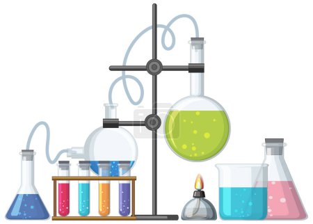 Illustration for A vector cartoon illustration of science lab tools and equipments - Royalty Free Image