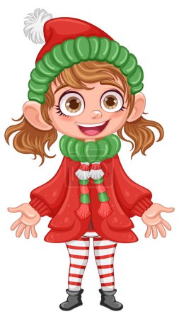 Ilustración de Niña en Sombrero de Invierno con Pom Pom Dibujos Animados Personaje ilustración - Imagen libre de derechos