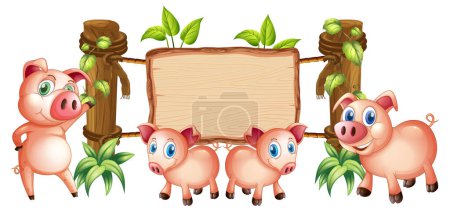 Téléchargez les illustrations : Illustration vectorielle de dessins animés de porcs aux feuilles de plantes - en licence libre de droit