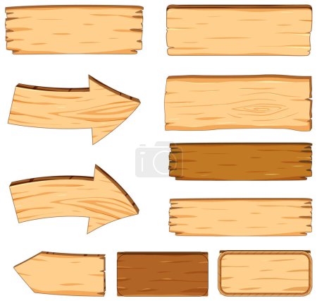 Illustration for A vector cartoon illustration of a set of blank wooden sign boards - Royalty Free Image
