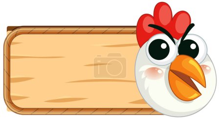 Ilustración de Colorida cabeza de pollo de dibujos animados en una pancarta de marco de madera rústica - Imagen libre de derechos