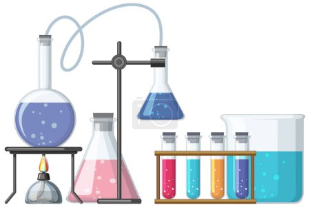 Photo for Vector cartoon illustration of science logo with lab tools - Royalty Free Image