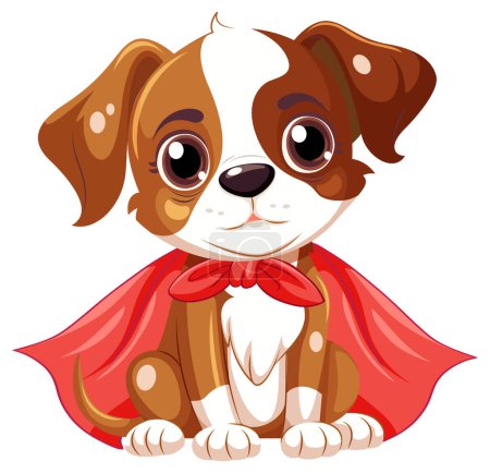 Téléchargez les illustrations : Un personnage de dessin animé d'un chien mignon habillé en super-héros, assis dans une pose détendue - en licence libre de droit
