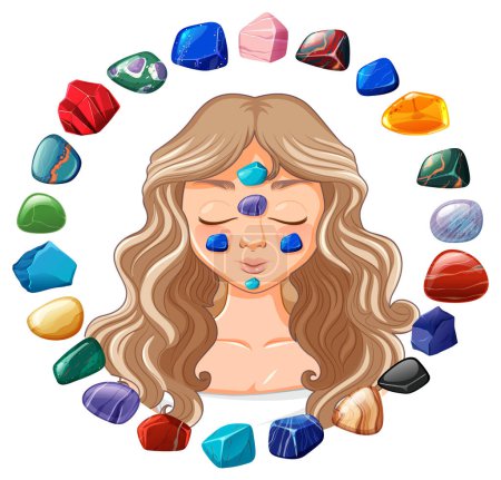 Illustration for A beautiful woman is receiving a gemstone facial therapy treatment at a spa - Royalty Free Image