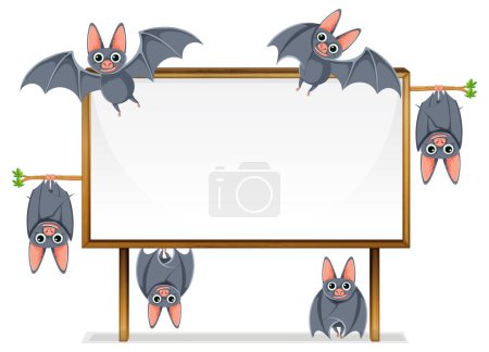 Illustration for Vector cartoon illustration of bats in various poses - Royalty Free Image