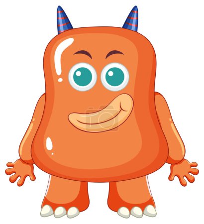 Ilustración de Una linda y juguetona ilustración de monstruos alienígenas naranjas con cuernos - Imagen libre de derechos