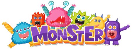 Ilustración de Una deliciosa ilustración de adorables monstruos amigos con un logo - Imagen libre de derechos