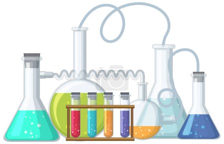 Illustration for Vector cartoon illustration of science experiment lab tools - Royalty Free Image