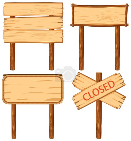 Illustration for Vector cartoon illustration of a set of wooden sign boards - Royalty Free Image