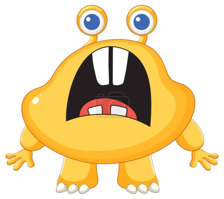 Ilustración de Monstruos alienígenas amarillos lindos con dientes grandes en una ilustración de dibujos animados - Imagen libre de derechos