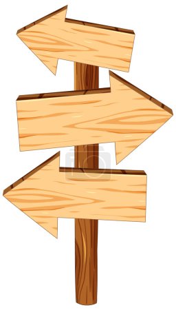 Ilustración de Ilustración de dibujos animados vectoriales de una bandera de flecha de madera unida a un poste, que indica una dirección - Imagen libre de derechos