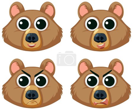 Téléchargez les illustrations : Une collection d'illustrations de tête d'ours mignon et ludique - en licence libre de droit