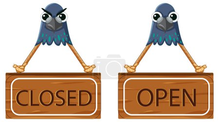 Téléchargez les illustrations : Illustration vectorielle d'une bannière fermée et ouverte représentant un visage de pigeon - en licence libre de droit