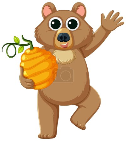 Ilustración de Un lindo personaje oso sosteniendo un tarro de miel - Imagen libre de derechos