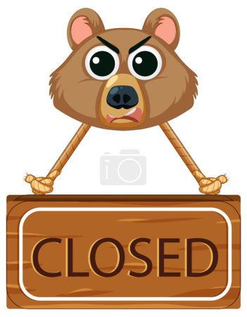 Illustration for A vector cartoon illustration of a closed sign banner featuring a bear face - Royalty Free Image