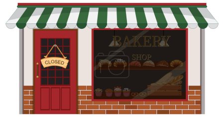 Téléchargez les illustrations : Illustration d'une boulangerie avec un panneau fermé sur la porte - en licence libre de droit