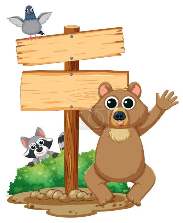 Téléchargez les illustrations : Une délicieuse illustration de dessins animés de créatures des bois dans leur habitat naturel - en licence libre de droit