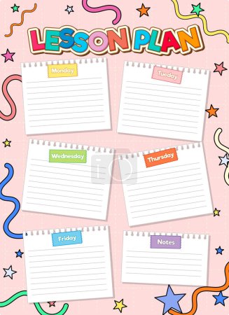 Illustration for A paper notepad with a different day weekly lesson plan - Royalty Free Image