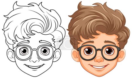 Illustration for Boy cartoon head wearing glasses isolated illustration - Royalty Free Image