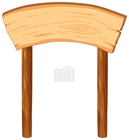 Téléchargez les illustrations : Illustration vectorielle de dessin animé d'un gabarit de cadre en bois fixé à un poteau en bois - en licence libre de droit