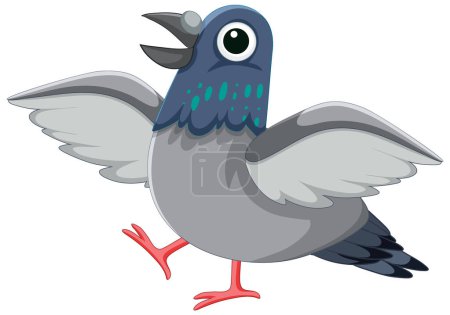Illustration for Adorable cartoon pigeon bird walking in isolation - Royalty Free Image