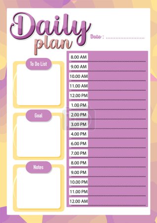 Illustration for Cartoon-style vector illustration of a pink daily plan with hourly schedule - Royalty Free Image