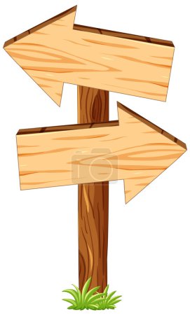 Illustration for Vector cartoon illustration of a wooden banner indicating a specific direction - Royalty Free Image