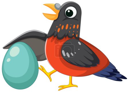 Illustration for A delightful cartoon bird character rolling an egg - Royalty Free Image